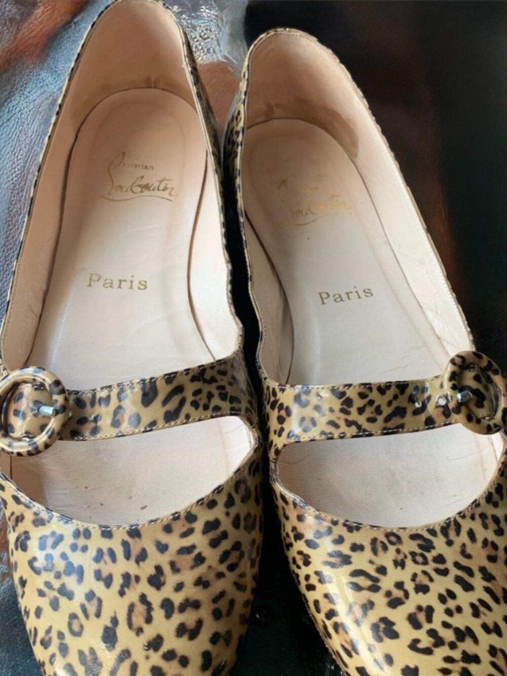 Christian Louboutin Leopard Print Patent Mary Jane Flats Size 37.5